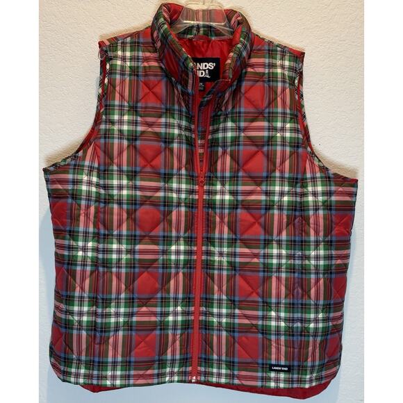Land’s End Red Plaid Puffer Best Women’s Size 3X Full Zip Pockets NWT - Picture 1 of 4